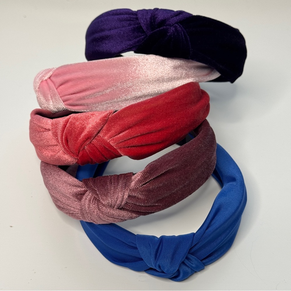 Set of 5 Velvet Fabric Top Knot Headbands Preppy Jewel Tones Cobalt Blue Purple